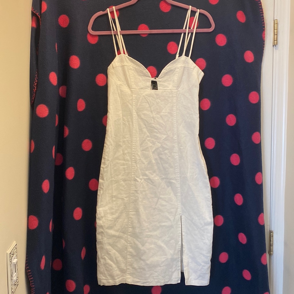 Forever 21 | Dresses | White Linen Midi Dress With Slit Size S | Poshmark